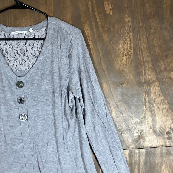 Soft Surroundings Womens Blouse Gray Maddalena Tunic V Neck Long Sleeve PL - Picture 5 of 11